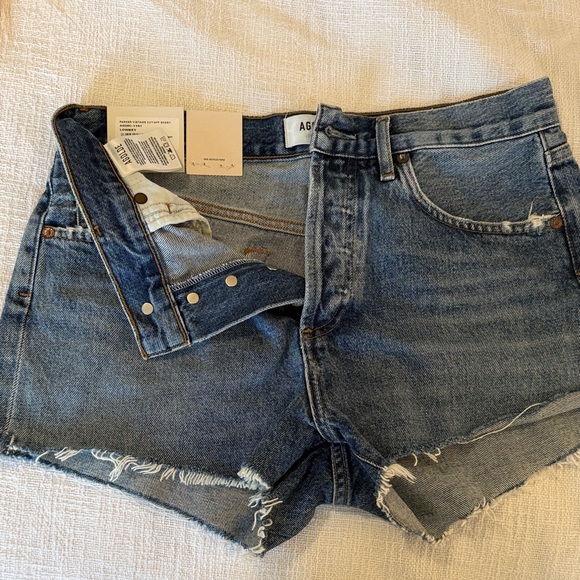 Agolde Pants - Agolde Parker Vintage Wash Raw-Hem Jean Shorts - Blue Denim